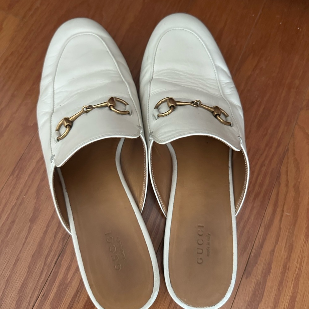Gucci White Leather Horsebit Mules - Picture 2 of 8